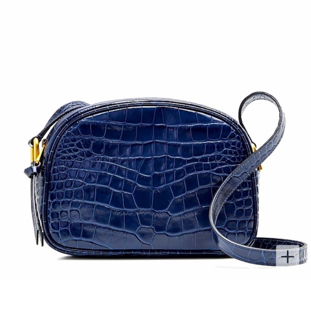 J. Crew Devon Camera Bag Brilliant Navy Blue Croc